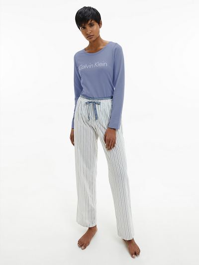 Calvin Klein Ruhák HU938499 | Calvin Klein Pants Női Pizsama Szett Lila / Csíkok